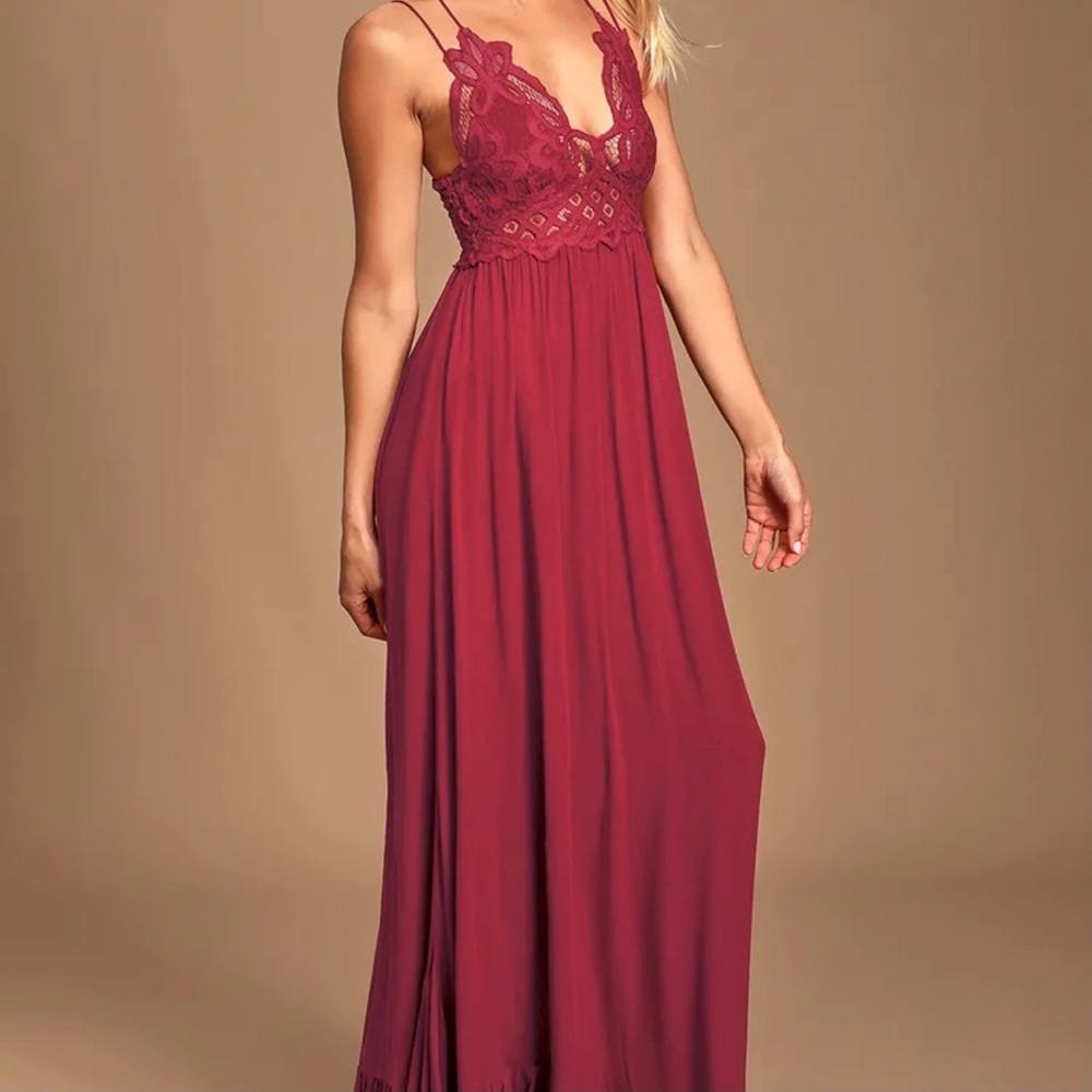 Free People Adella Maxi Slip Berry Red Lace Dress - Picture 2 of 4